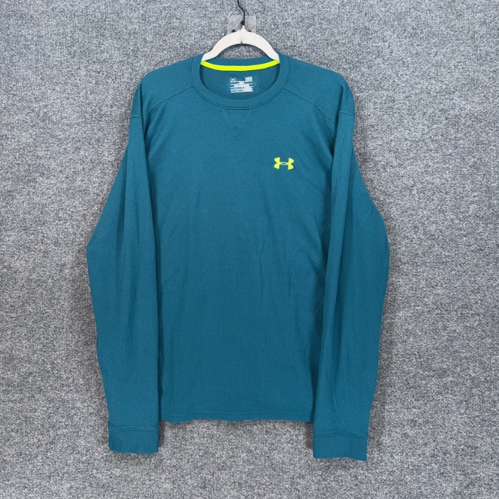 Under Armour Thermal Shirt Mens Large Blue Waffle Knit ColdGear Training Top